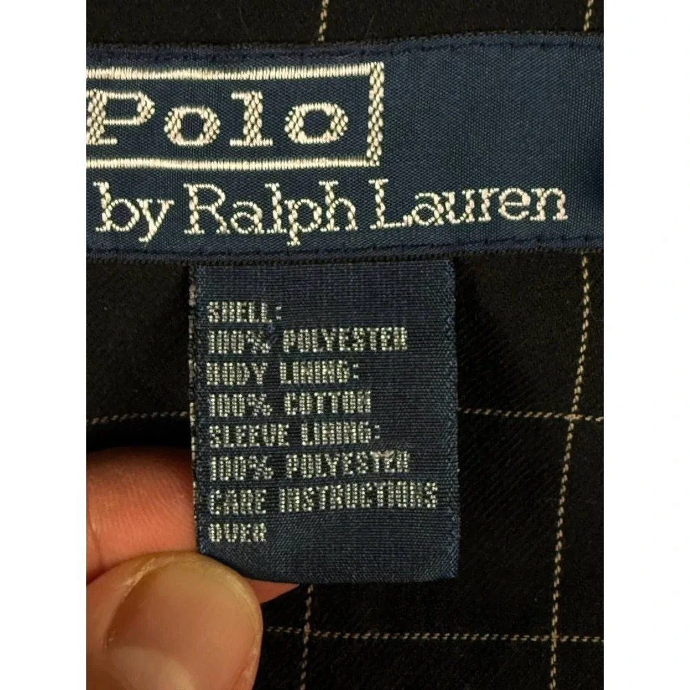 Vintage Polo Ralph Lauren Black Harrington Jacket XXL Plaid Lined Full Zip Pony
